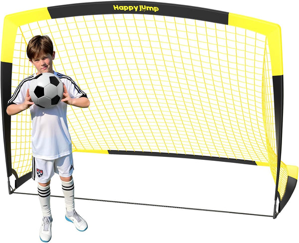 Happy Jump 7FT x 5FT Pop Up Football Goal | Foldable Weatherproof Training Net with Stakes