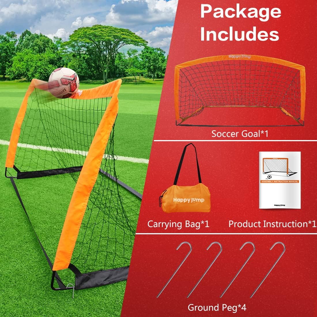 Happy Jump Portable Soccer Goal 6.6x3.3 FT Pop Up Soccer Net for Kids Backyard Training, 1 Pack