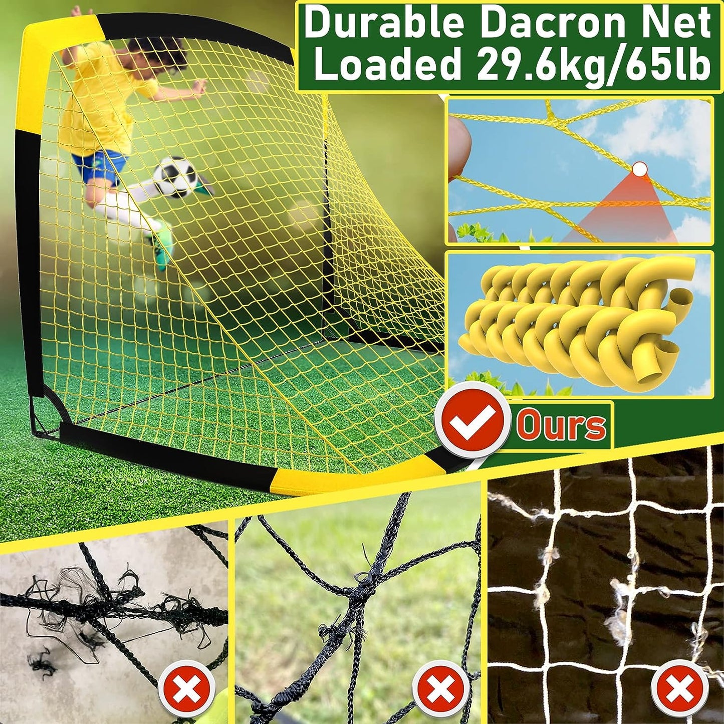 Happy Jump Soccer Goal Pop Up Foldable Soccer Net for Backyard, 2 Set (5X3.6 FT, 2 Set)