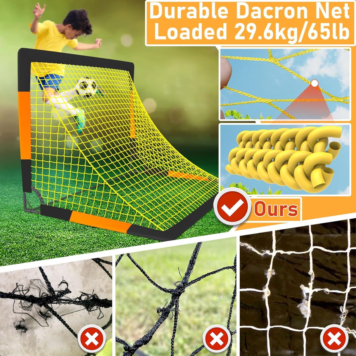 Happy Jump Soccer Goal Soccer Net for Kids Backyard 5' x 3.6', 2 Set