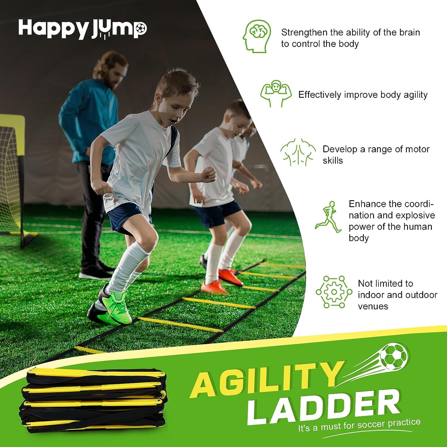 Happy Jump Agility Ladder 12 Rung 20 FT Speed Training Ladder Drill Sports Workout Equipment for Football Soccer Footwork Exercise