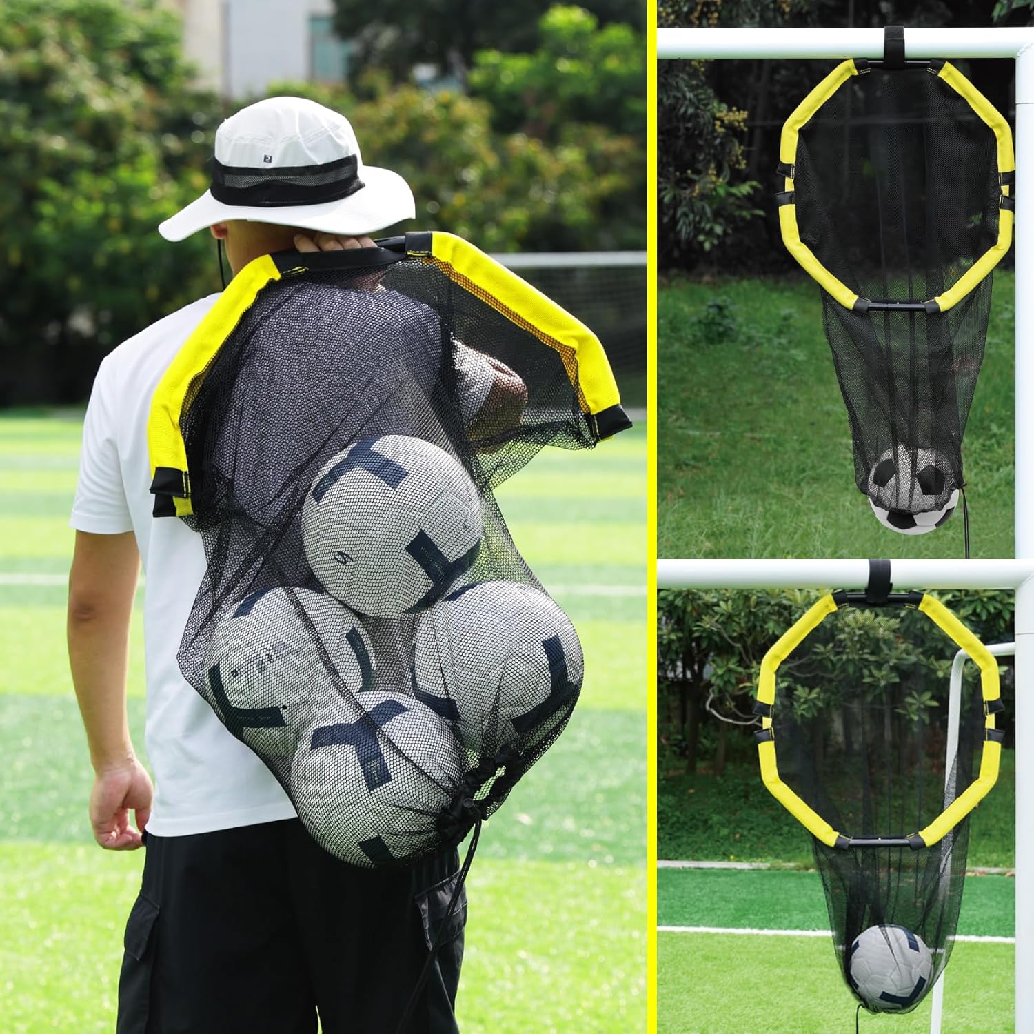 Happy Jump 3-in-1 Football Target Net & Ball Storage Bag | Accuracy Training with Metal Tubes