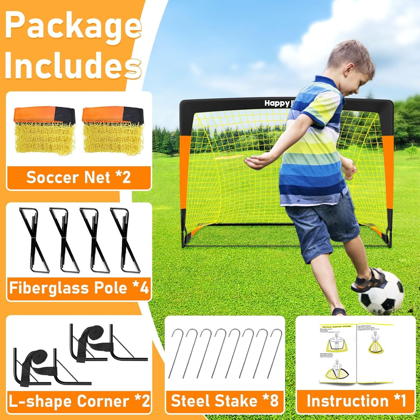 Happy Jump Soccer Goal Soccer Net for Kids Backyard 4' x 3', 1 Pack