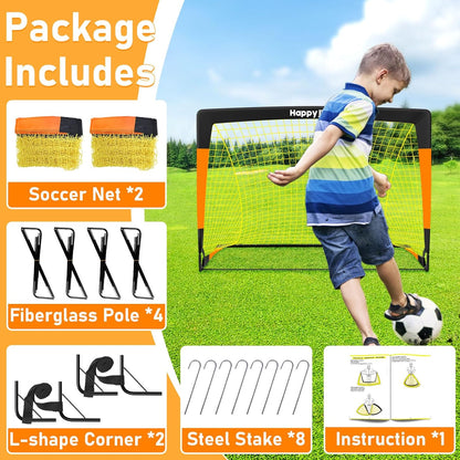 Happy Jump Soccer Goal Soccer Net for Kids Backyard 7' x 5', 2 Set