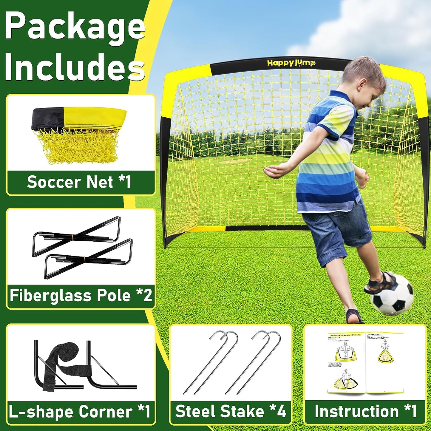 Happy Jump Soccer Goal Soccer Net for Kids Backyard 7'x 5', 1 Pack