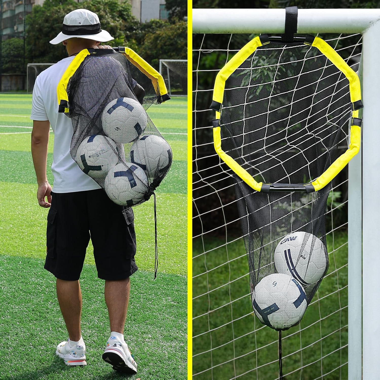 Happy Jump 3-in-1 Football Target Net & Ball Storage Bag | Accuracy Training with Metal Tubes