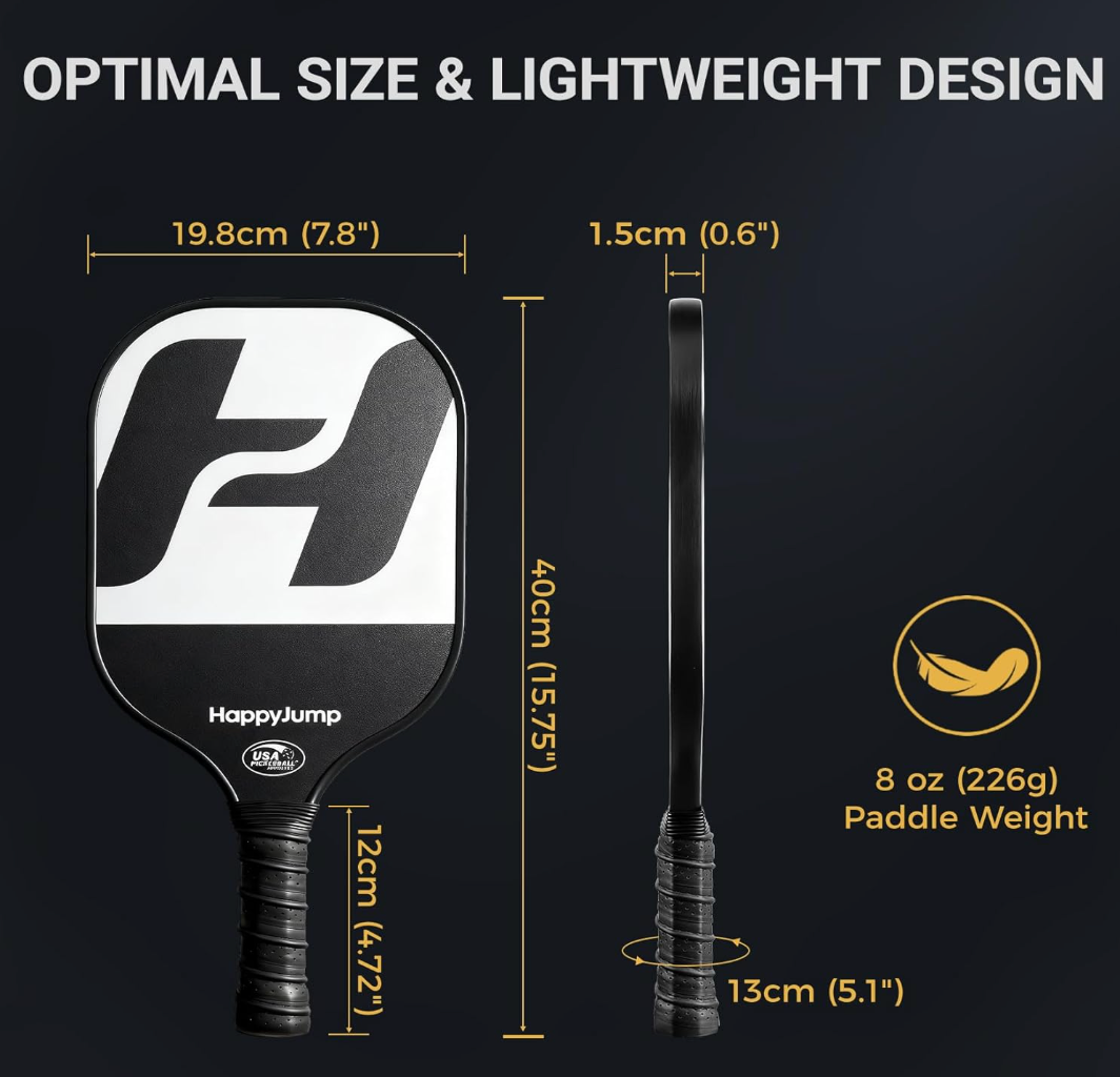 Happy Jump Pickleball Paddle Set with 4 Balls & Carry Bag – USAPA Approved, Fiberglass Face, 2 Pack