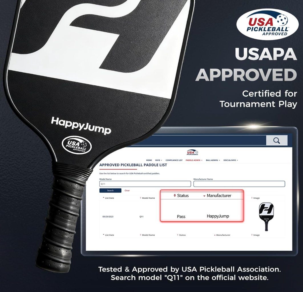 Happy Jump Pickleball Paddle Set with 4 Balls & Carry Bag – USAPA Approved, Fiberglass Face, 2 Pack