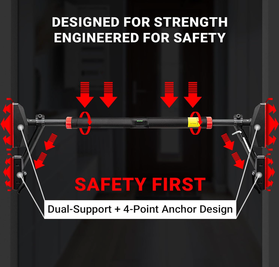 Happy Jump Pull Up Bar for Doorway – 400kg Capacity, Adjustable 78–98cm, with Gymnastic Rings & Resistance Band