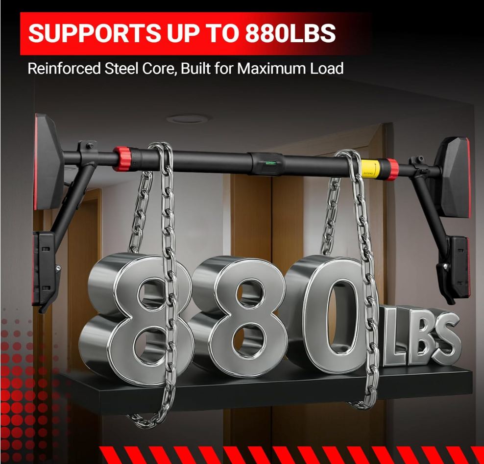 Happy Jump Pull Up Bar for Doorway – 400kg Capacity, Adjustable 78–98cm, with Gymnastic Rings & Resistance Band