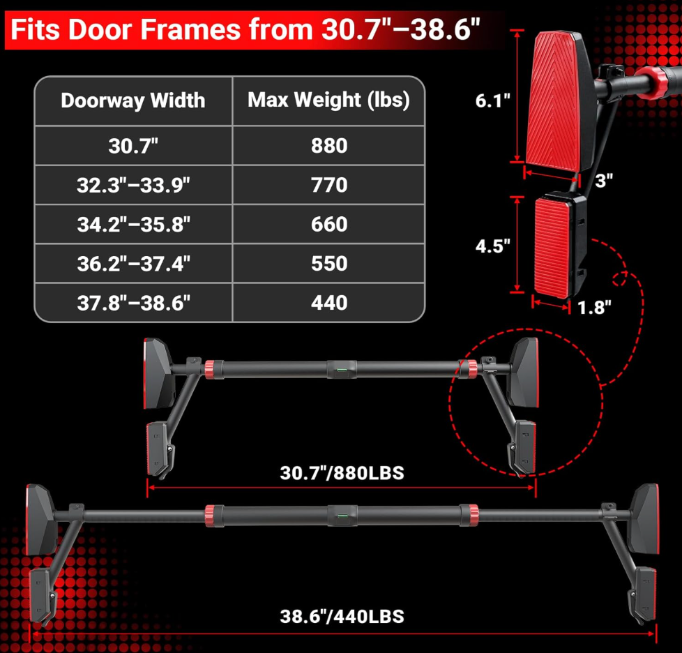 Happy Jump Pull Up Bar for Doorway – 400kg Capacity, Adjustable 78–98cm, with Gymnastic Rings & Resistance Band